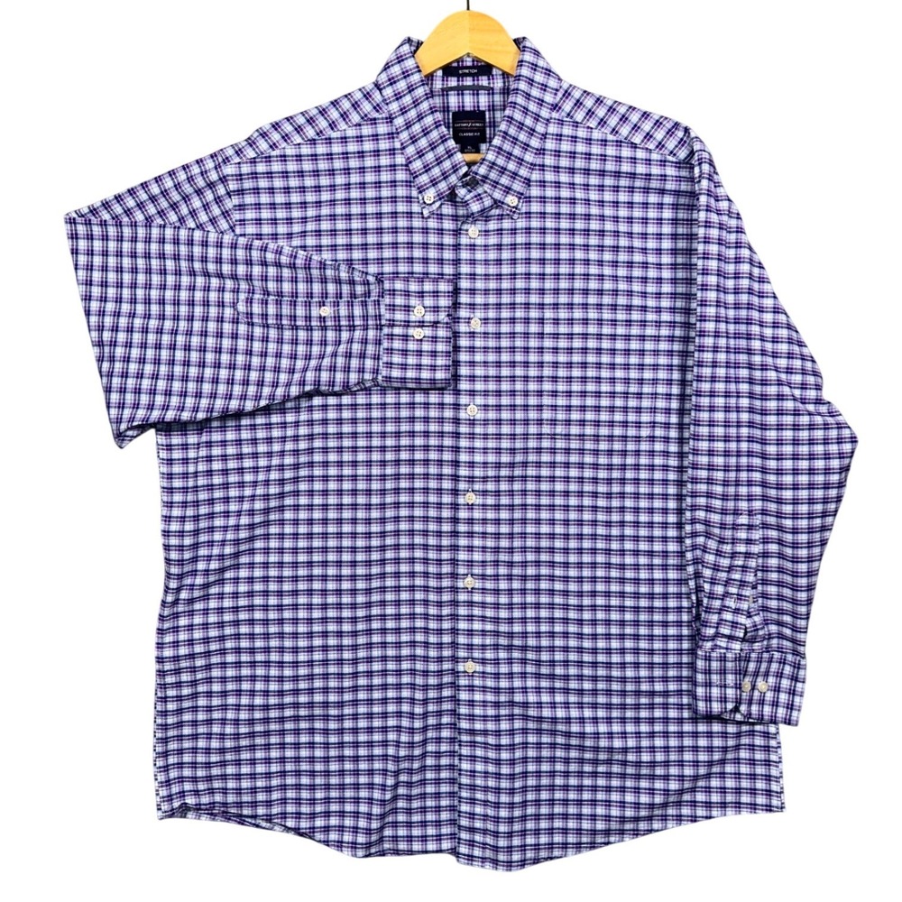 Dockers Battery & Street Shirt Mens XL Purple Blue Plaid Stretch Fit - Picture 2 of 8